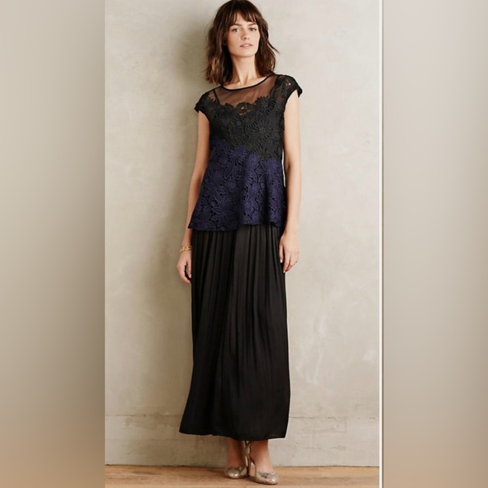 Anthropologie Deletta Black and Navy Lace Blouse - Picture 2 of 12